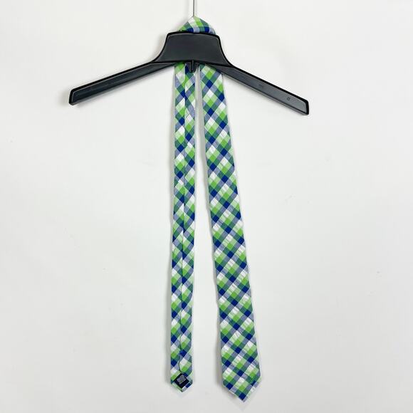 Nautica Mens Neck Tie Green Blue Plaid NWT - Picture 1 of 5